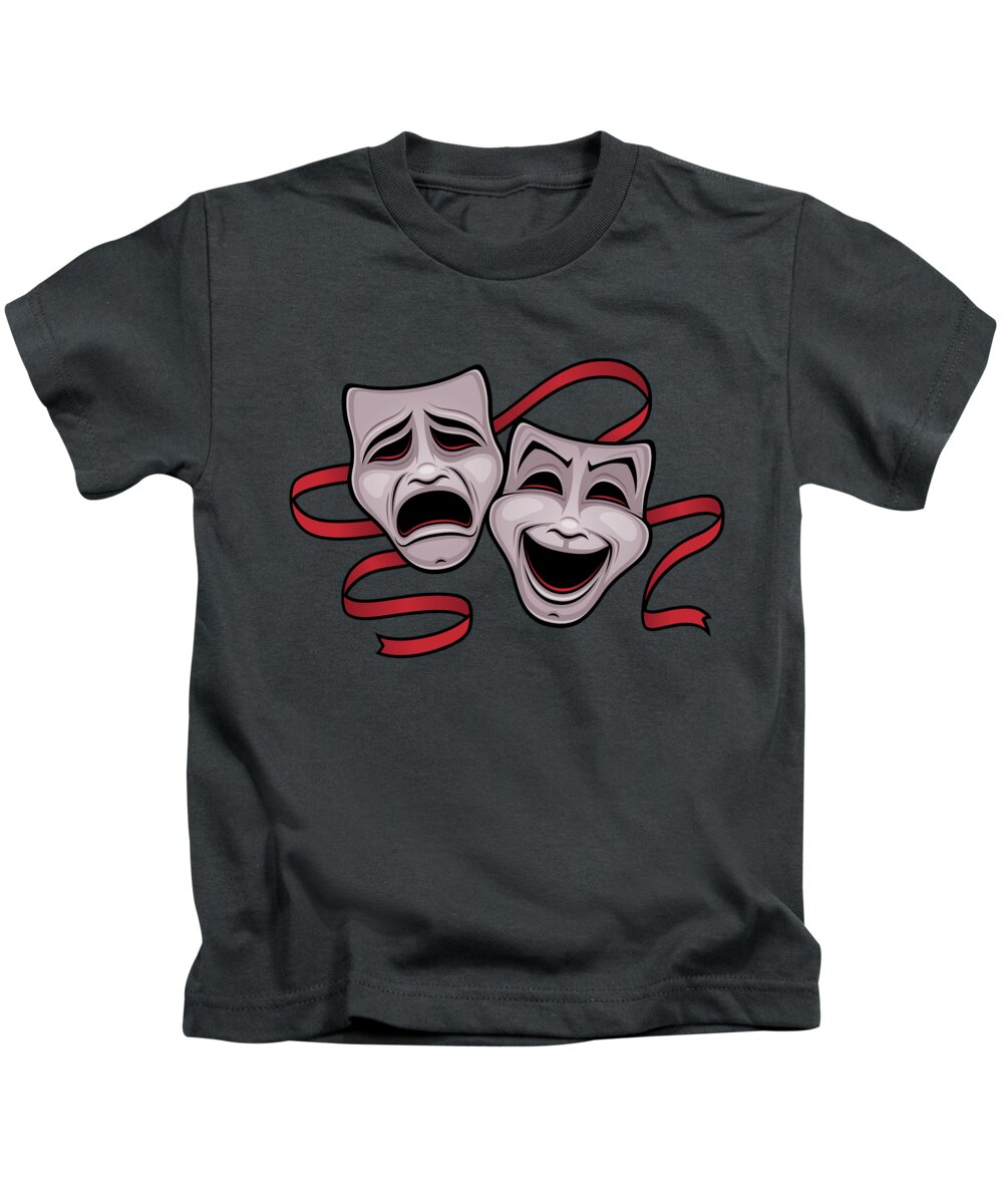 Comedy And Tragedy Theater Masks Kids T-Shirt by John Schwegel - Pixels