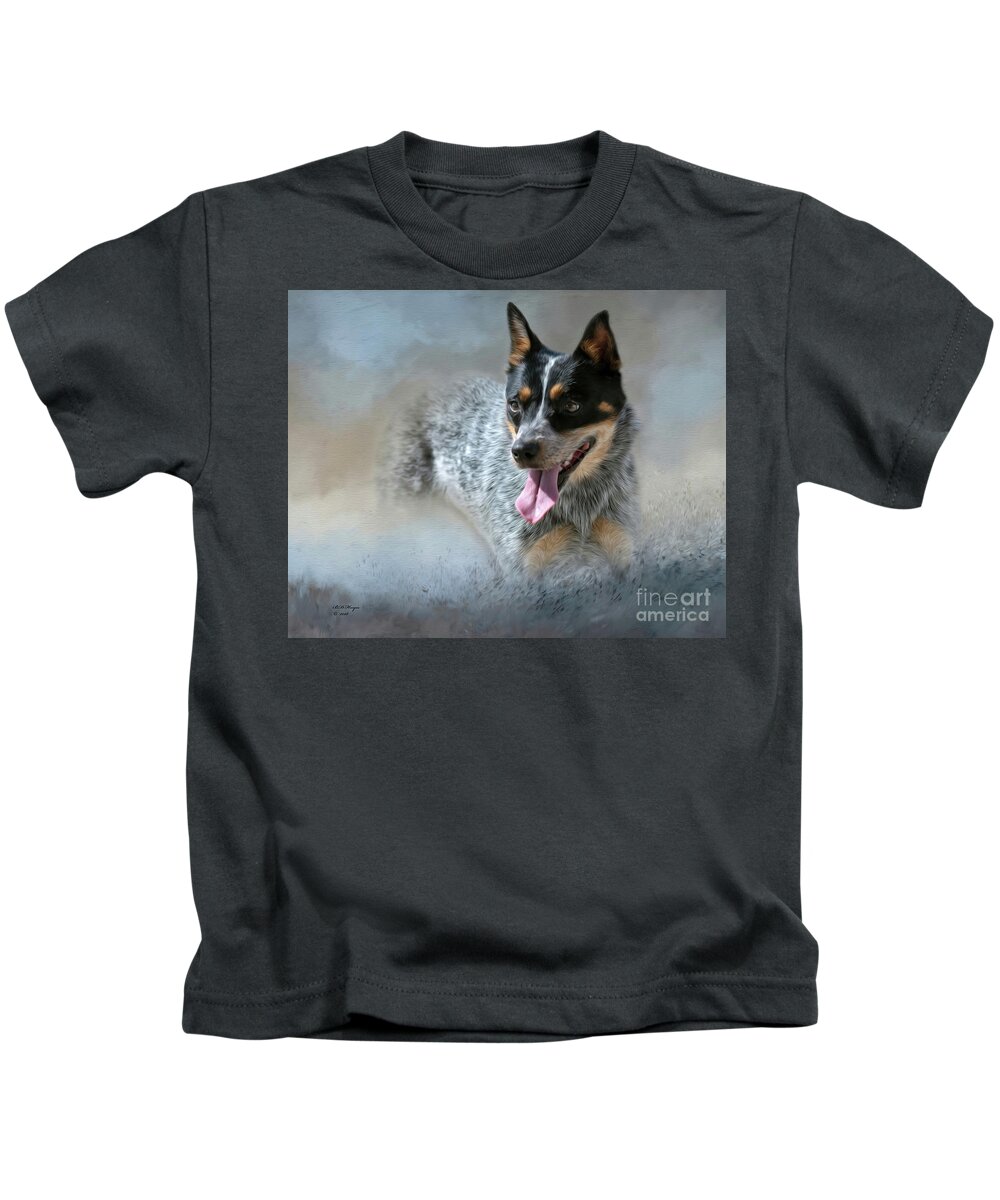 Dogs Kids T-Shirt featuring the mixed media Cookie - A Blue Heeler by DB Hayes