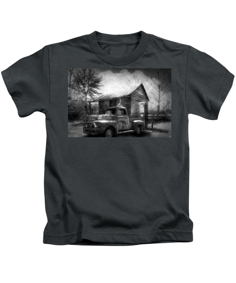 Black Kids T-Shirt featuring the photograph Country Olden Days Black and White by Debra and Dave Vanderlaan