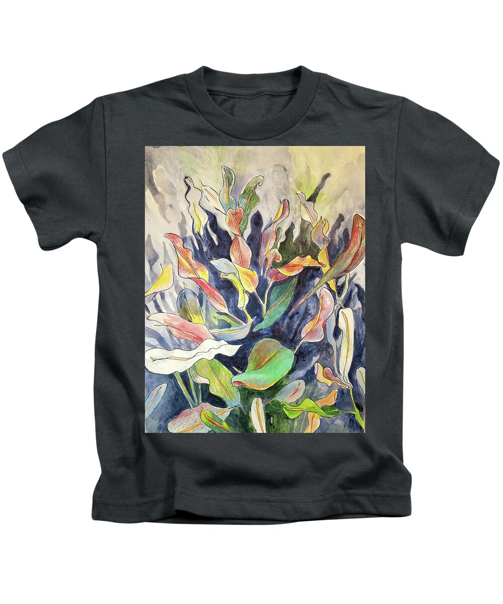Plant Kids T-Shirt featuring the mixed media Croton plant by Tilly Strauss