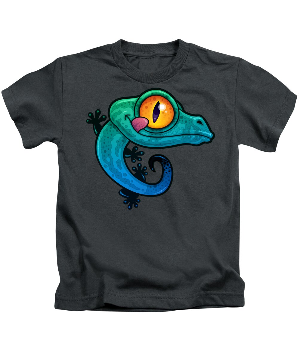 Lizard Kids T-Shirt featuring the digital art Cute Colorful Cartoon Gecko by John Schwegel