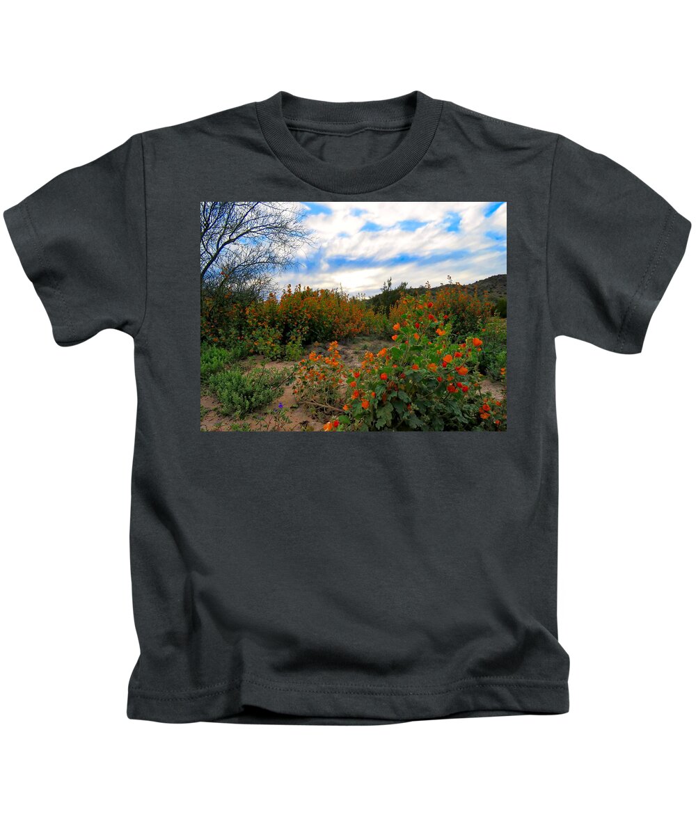 Arizona Kids T-Shirt featuring the photograph Desert Wildflowers in the Valley by Judy Kennedy