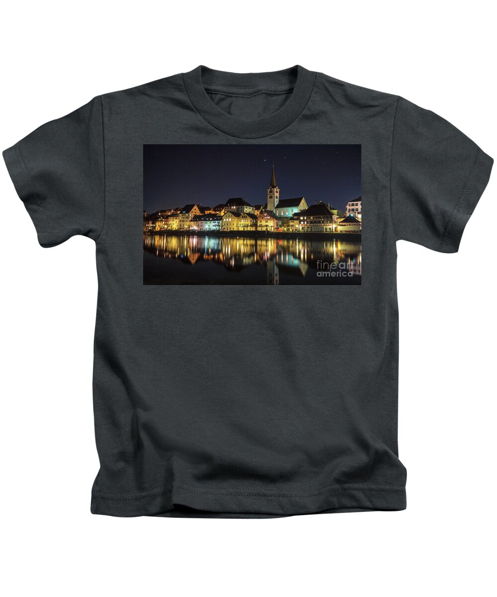 Diessenhofen Kids T-Shirt featuring the photograph Dissenhofen on the Rhine River by Bernd Laeschke