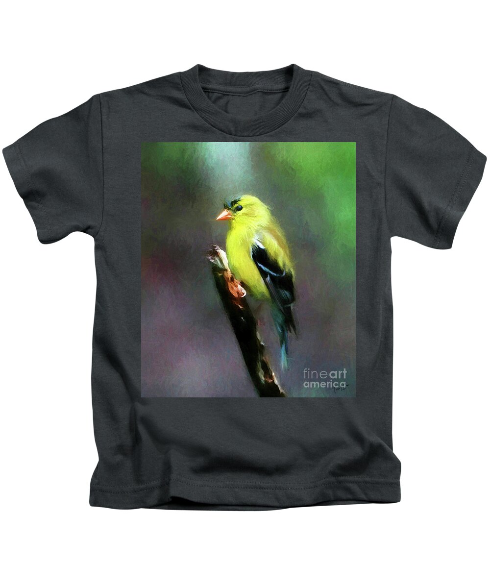 Yellow Finch Kids T-Shirt featuring the digital art Dressed To Kill by Tina LeCour