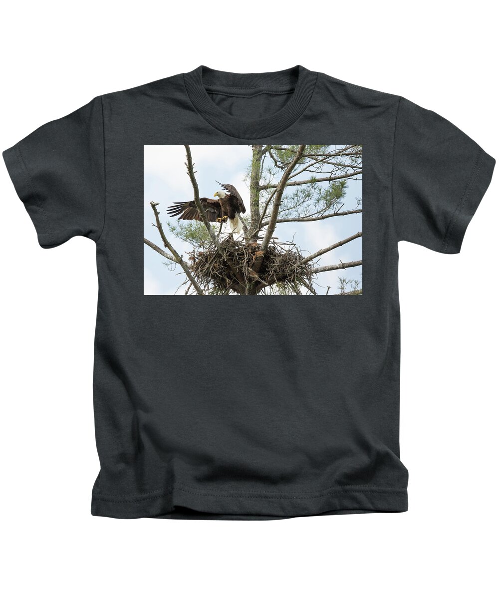Wildlife Kids T-Shirt featuring the photograph Eagle Landing by Doug McPherson