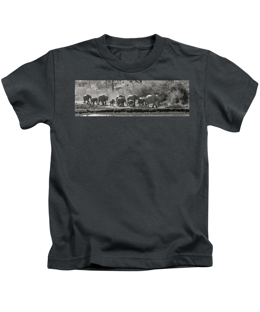 Elephant Kids T-Shirt featuring the photograph African Elephants Approaching by Mark Hunter