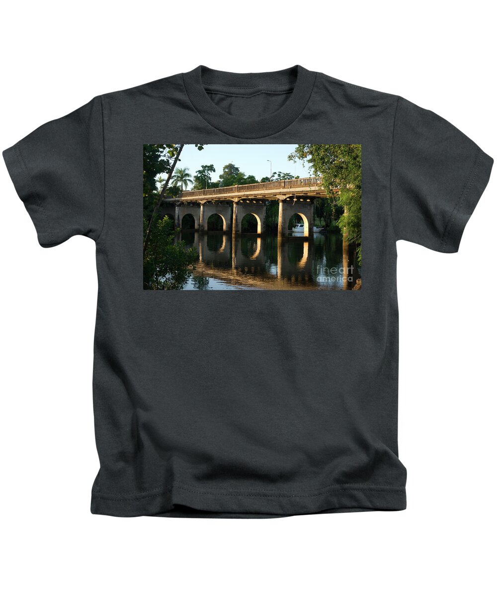 East Innisfail Kids T-Shirt featuring the photograph End of an Era, East Innisfail Jubilee Bridge, FNQ AU by Kerryn Madsen-Pietsch