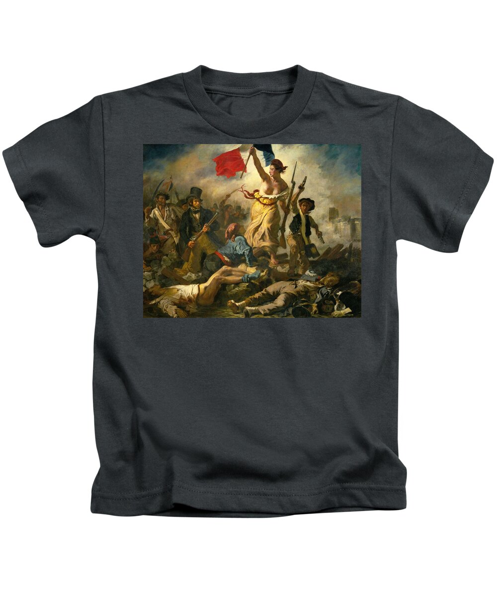 Eugene Delacroix Kids T-Shirt featuring the painting Eugene Delacroix / 'Liberty Leading the People', 1830, Oil on canvas, 260 x 325 cm. LIBERTAD. by Eugene Delacroix -1798-1863-