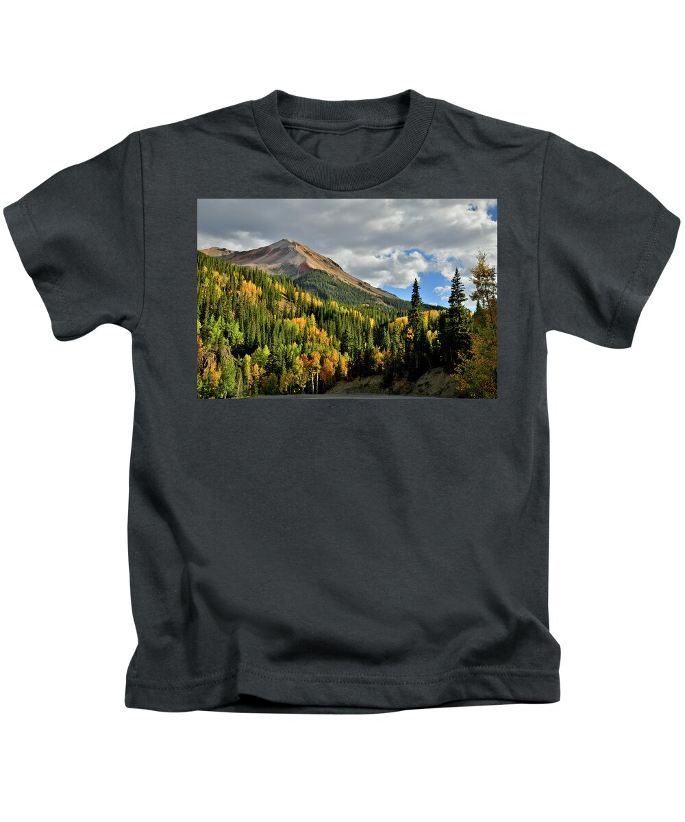 Colorado Kids T-Shirt featuring the photograph Fall Color Aspens Beneath Red Mountain by Ray Mathis