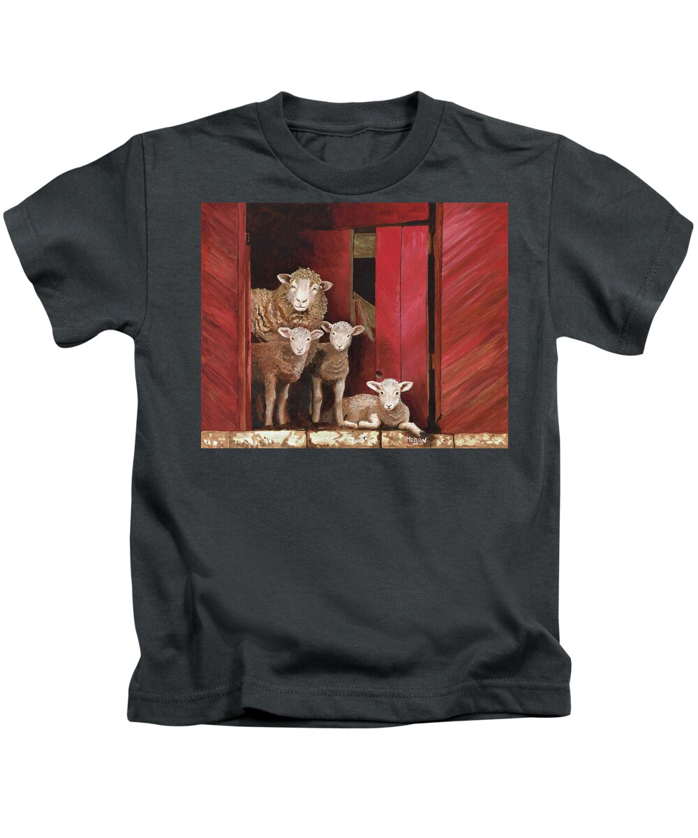 Sheep Kids T-Shirt featuring the painting Family Portrait by Megan Collins