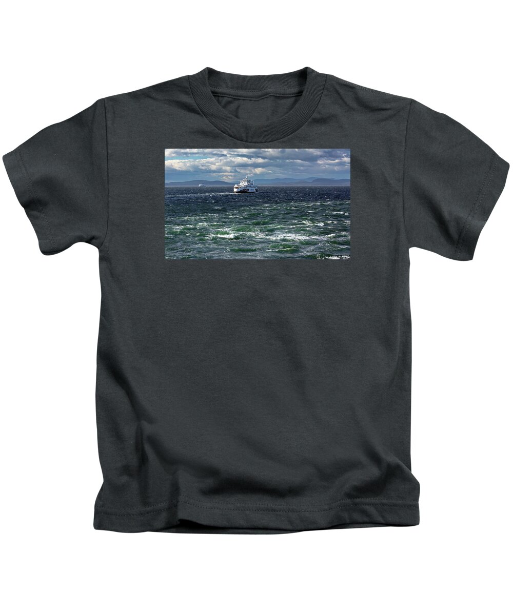 Alex Lyubar Kids T-Shirt featuring the photograph Ferry in The Strait of Georgia by Alex Lyubar