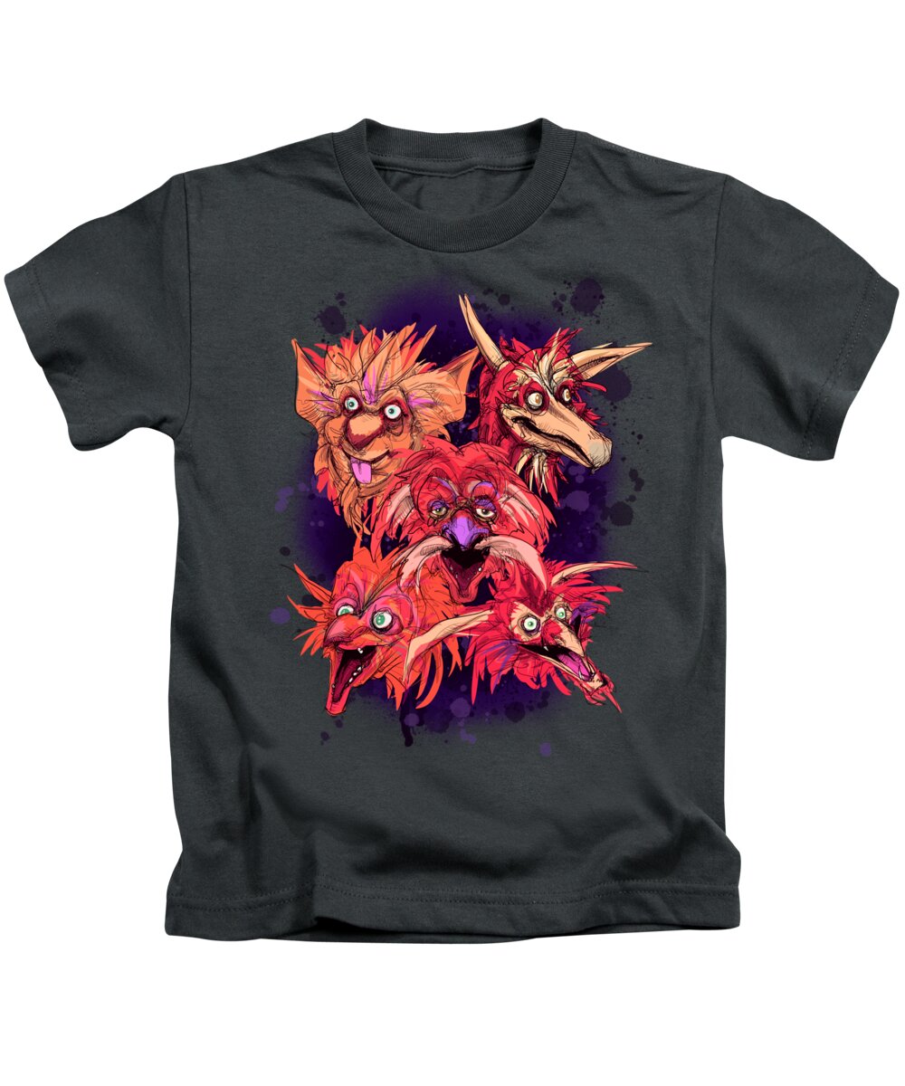 Fire Gang Kids T-Shirt featuring the drawing Fire Gang by Ludwig Van Bacon