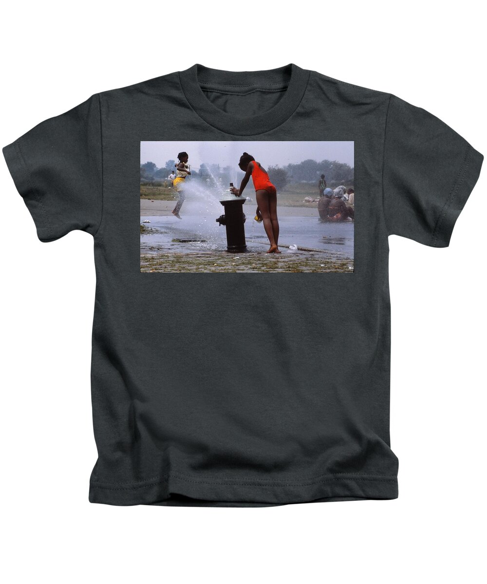 Summer Kids T-Shirt featuring the photograph FIRE HYDRANT FUN IN SUMMER - Version 2 by Marty Klar