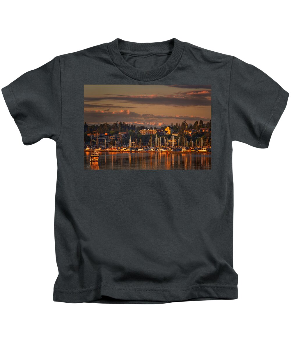 Friday Harbor Washington Kids T-Shirt featuring the photograph First Light by Thomas Ashcraft