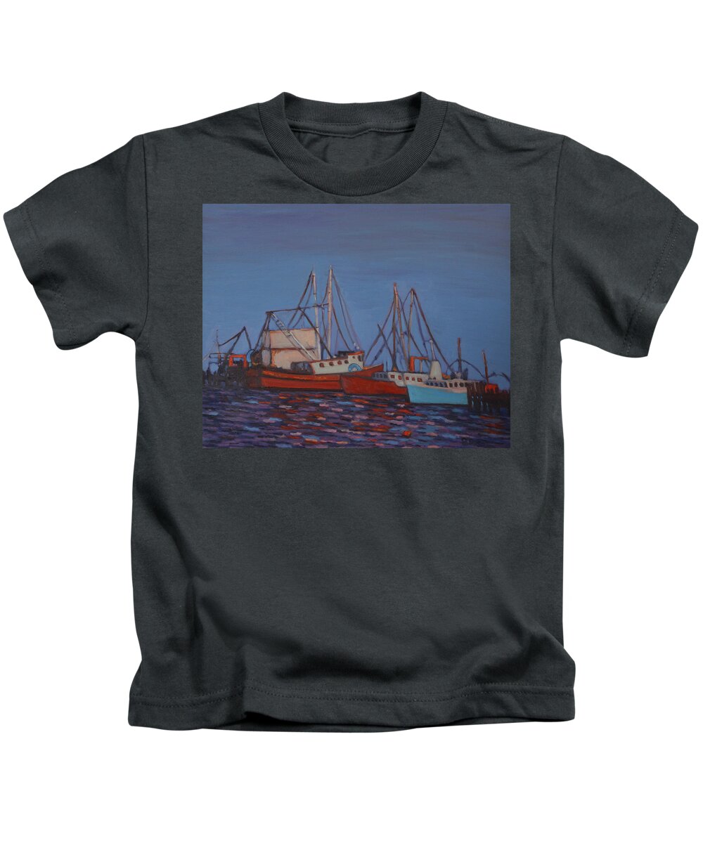Long Line Kids T-Shirt featuring the painting Fishing Trawlers by Beth Riso