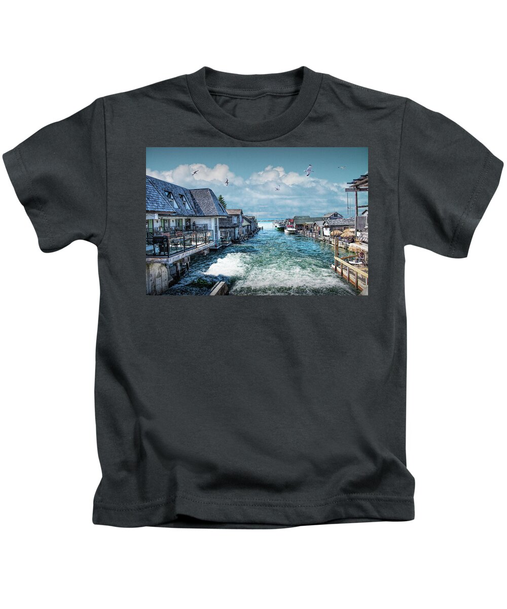 Vacation Kids T-Shirt featuring the photograph Fishtown in Leland Michigan by Randall Nyhof
