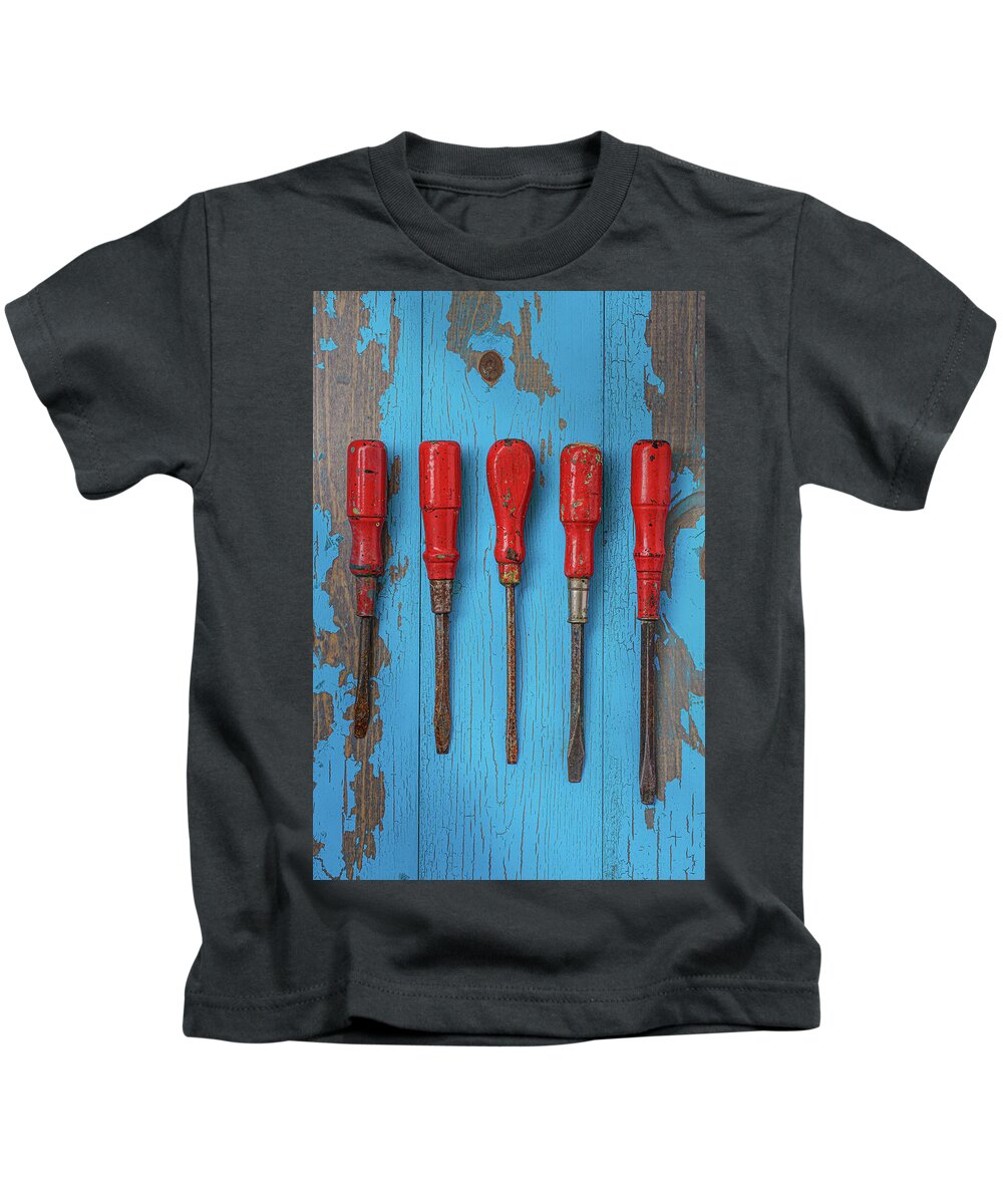 Screwdrivers Kids T-Shirt featuring the photograph Five Red Screwdrivers Vertical by David Smith