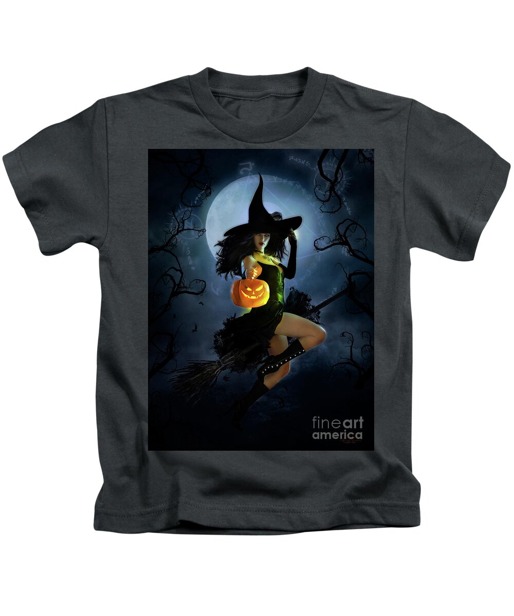 Fly By Night Kids T-Shirt featuring the mixed media Fly by Night Halloween by Shanina Conway