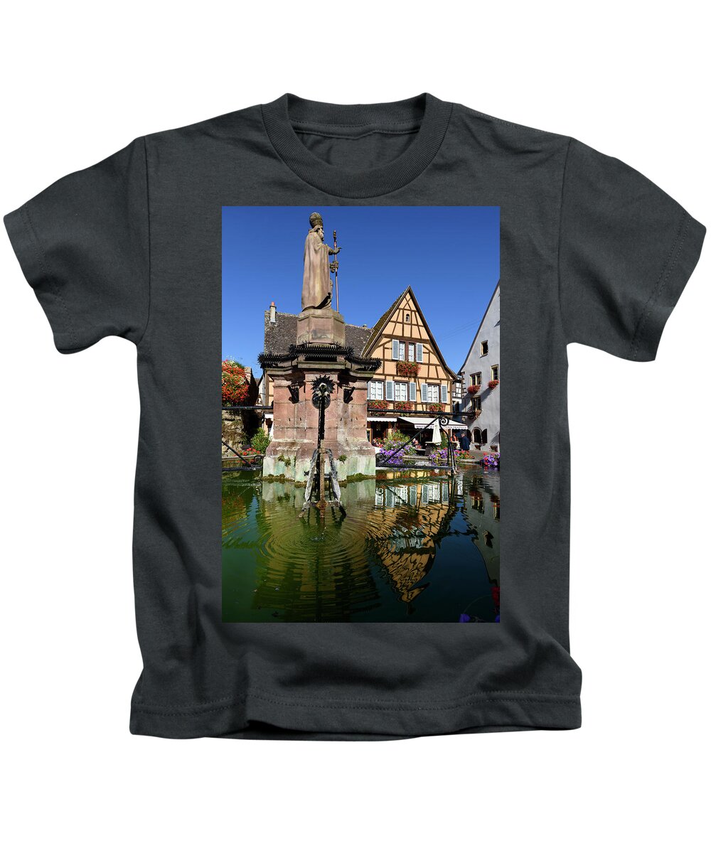 Eguisheim Kids T-Shirt featuring the photograph Fountain Saint-Leon in Eguisheim, Alsace by RicardMN Photography