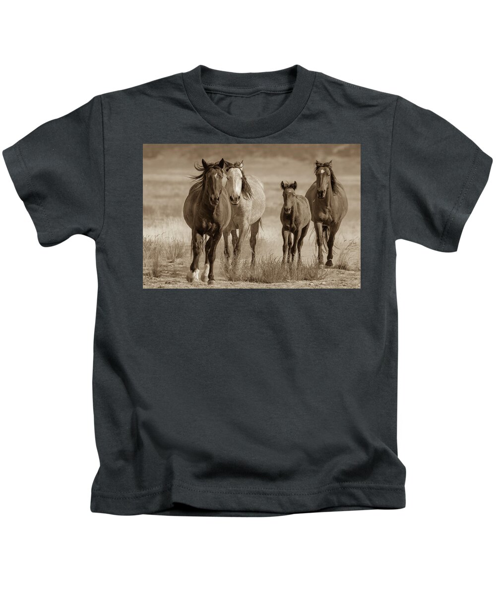 Wild Horses Kids T-Shirt featuring the photograph Free family by Mary Hone