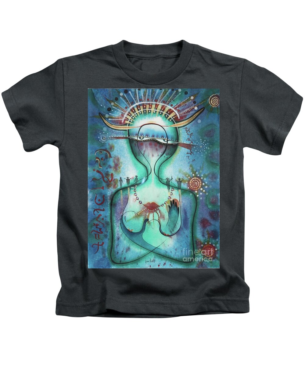 #celestial Kids T-Shirt featuring the painting Full Moon Mother Earth by Glen Neff