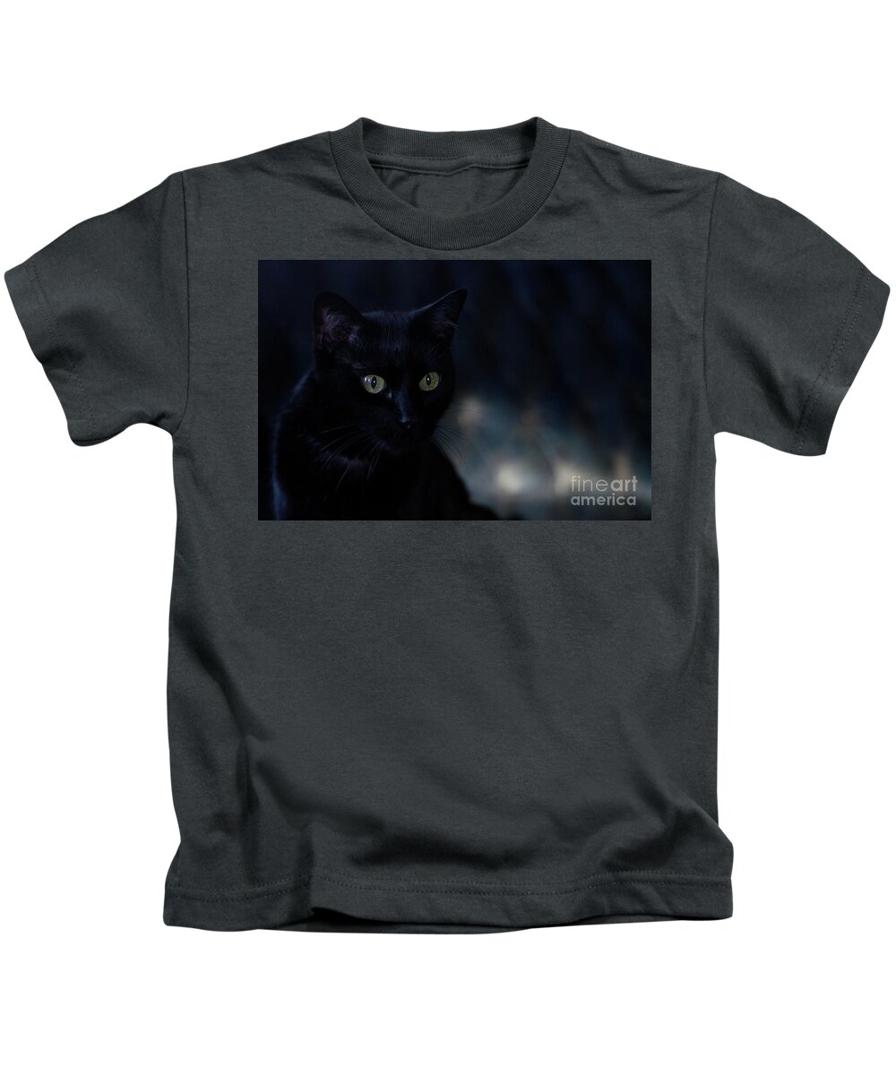 Black Cat Photograph Kids T-Shirt featuring the photograph Gabriel by Irina ArchAngelSkaya
