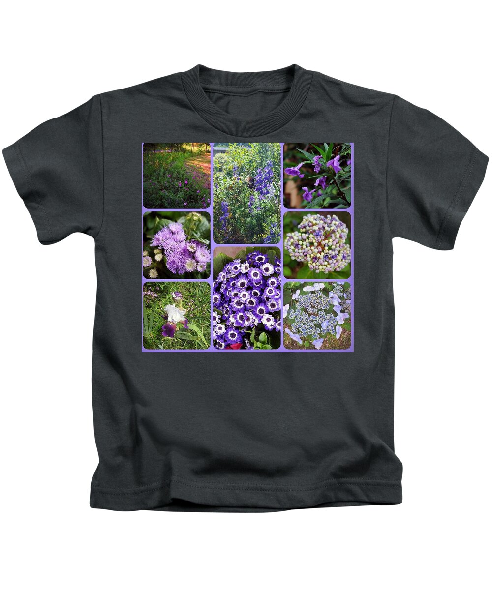 Purple Garden Flowers Kids T-Shirt featuring the digital art My Garden In Purples Collage by Pamela Smale Williams