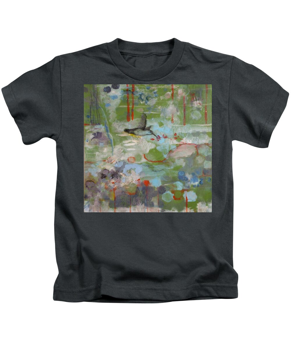 Hummingbird Kids T-Shirt featuring the painting Hummingbird Garden by Janet Zoya