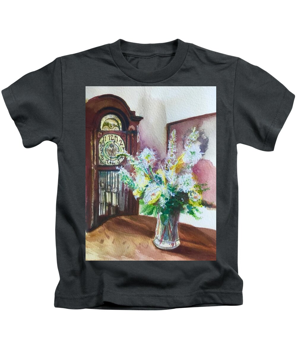 Grandfather Clock Kids T-Shirt featuring the painting Time old tradition by Sonia Mocnik