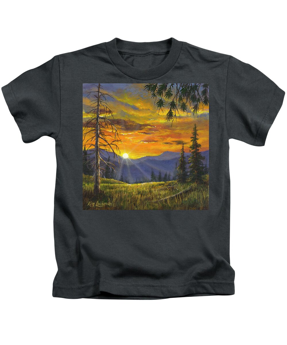 Sunset Kids T-Shirt featuring the painting God's Country by Kim Lockman