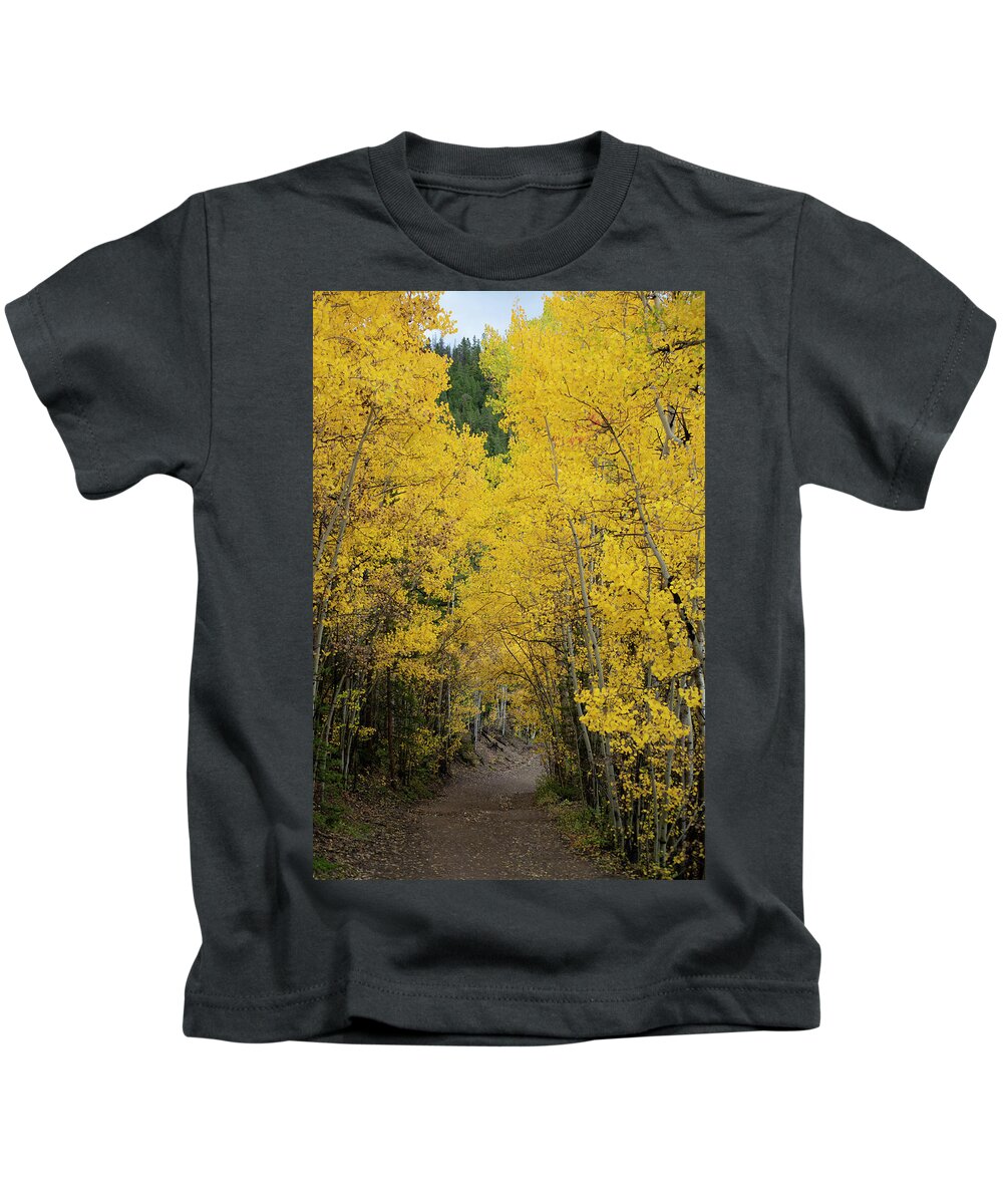 Aspen Kids T-Shirt featuring the photograph Golden Aspen Trail by Patrick Nowotny