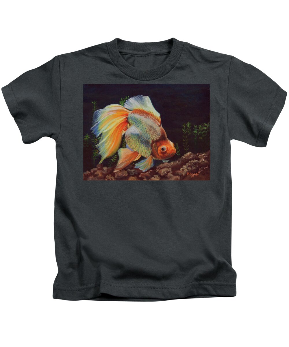 Goldfish Kids T-Shirt featuring the painting Goldilocks by Megan Collins