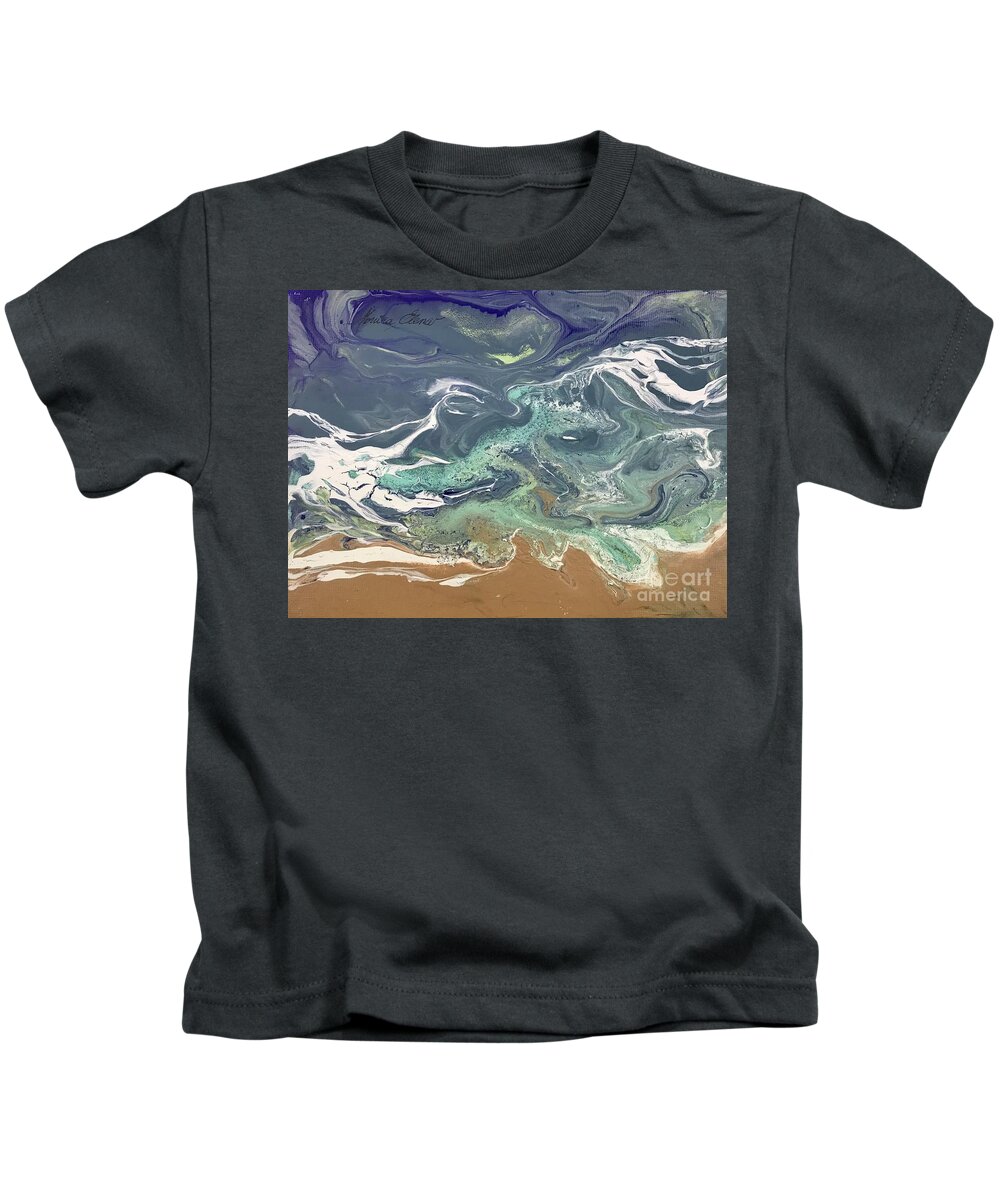 Shore Kids T-Shirt featuring the painting Grateful for the tide by Monica Elena