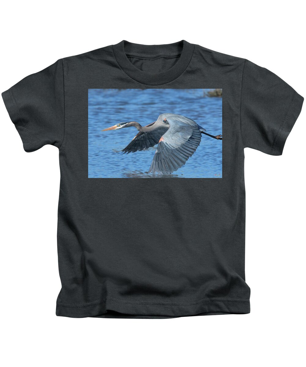 Nature Kids T-Shirt featuring the photograph Great Blue Heron in Flight DMSB0153 by Gerry Gantt