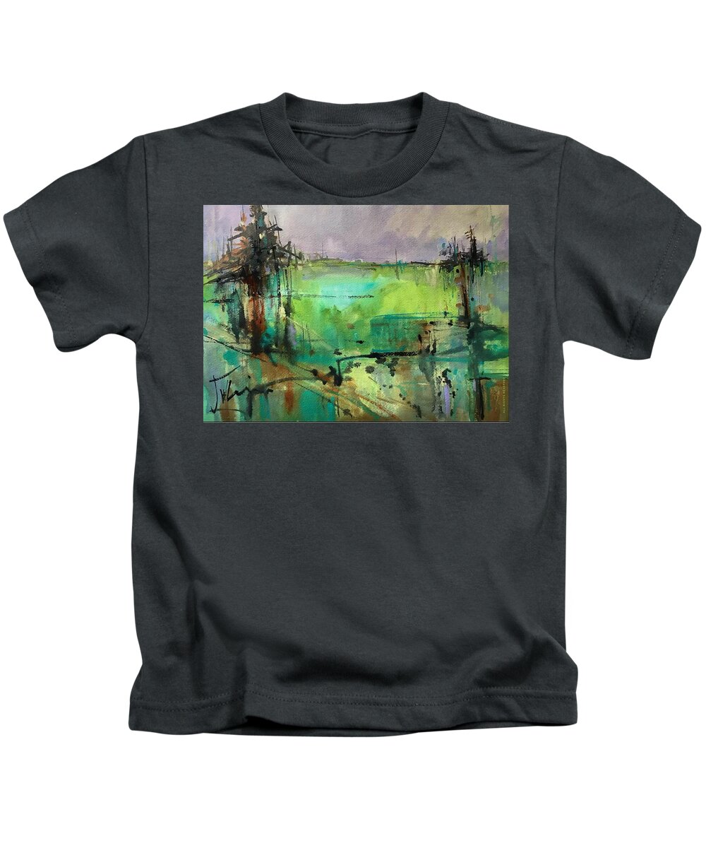 Abstract Kids T-Shirt featuring the painting Green Abstraction by Judith Levins