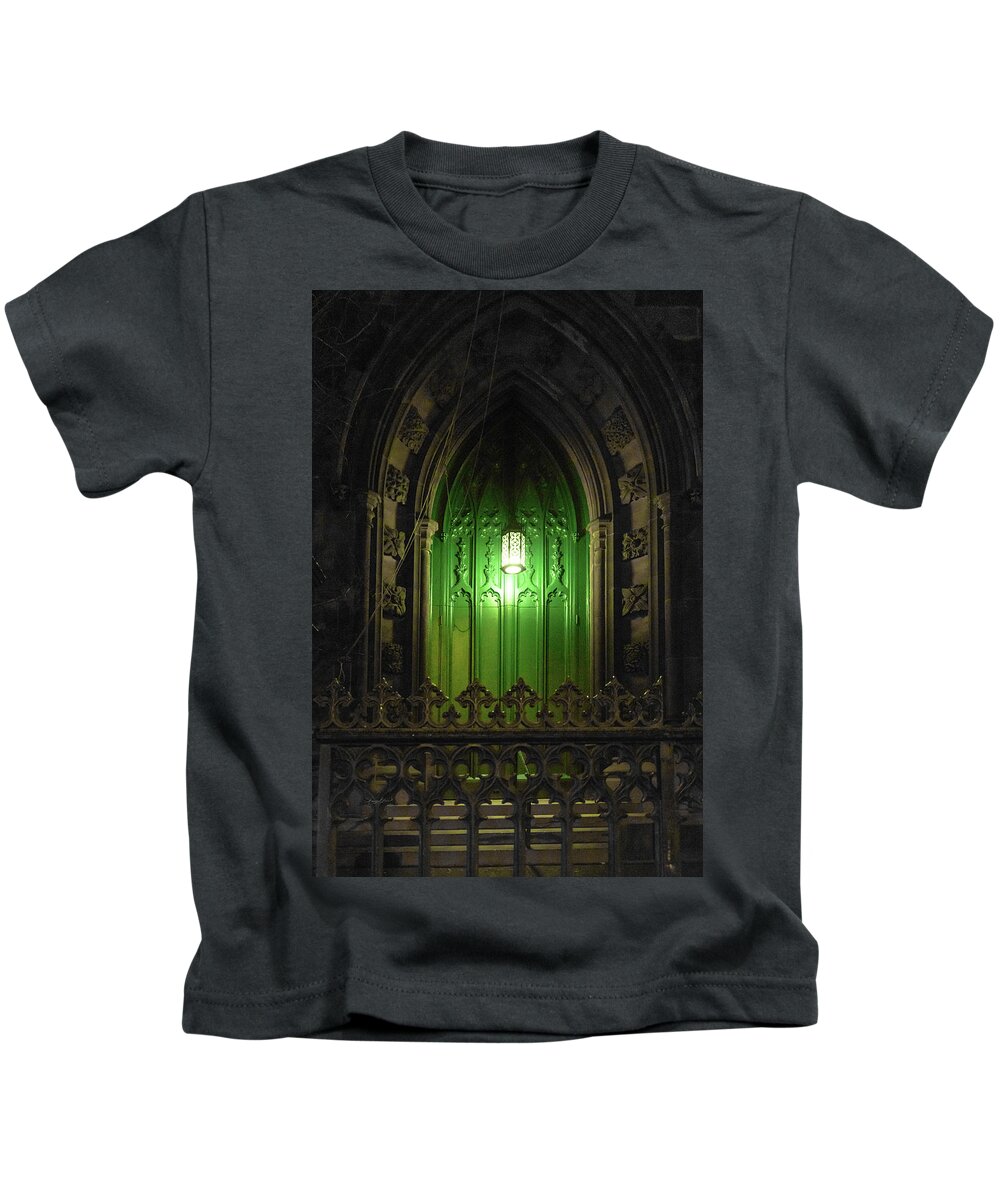 Green Door At Night Kids T-Shirt featuring the photograph Green Door At Night by Sharon Popek
