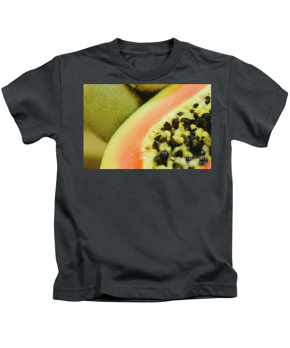Background Kids T-Shirt featuring the photograph Group of fruits papaya, grape, kiwi and bananas by Joaquin Corbalan