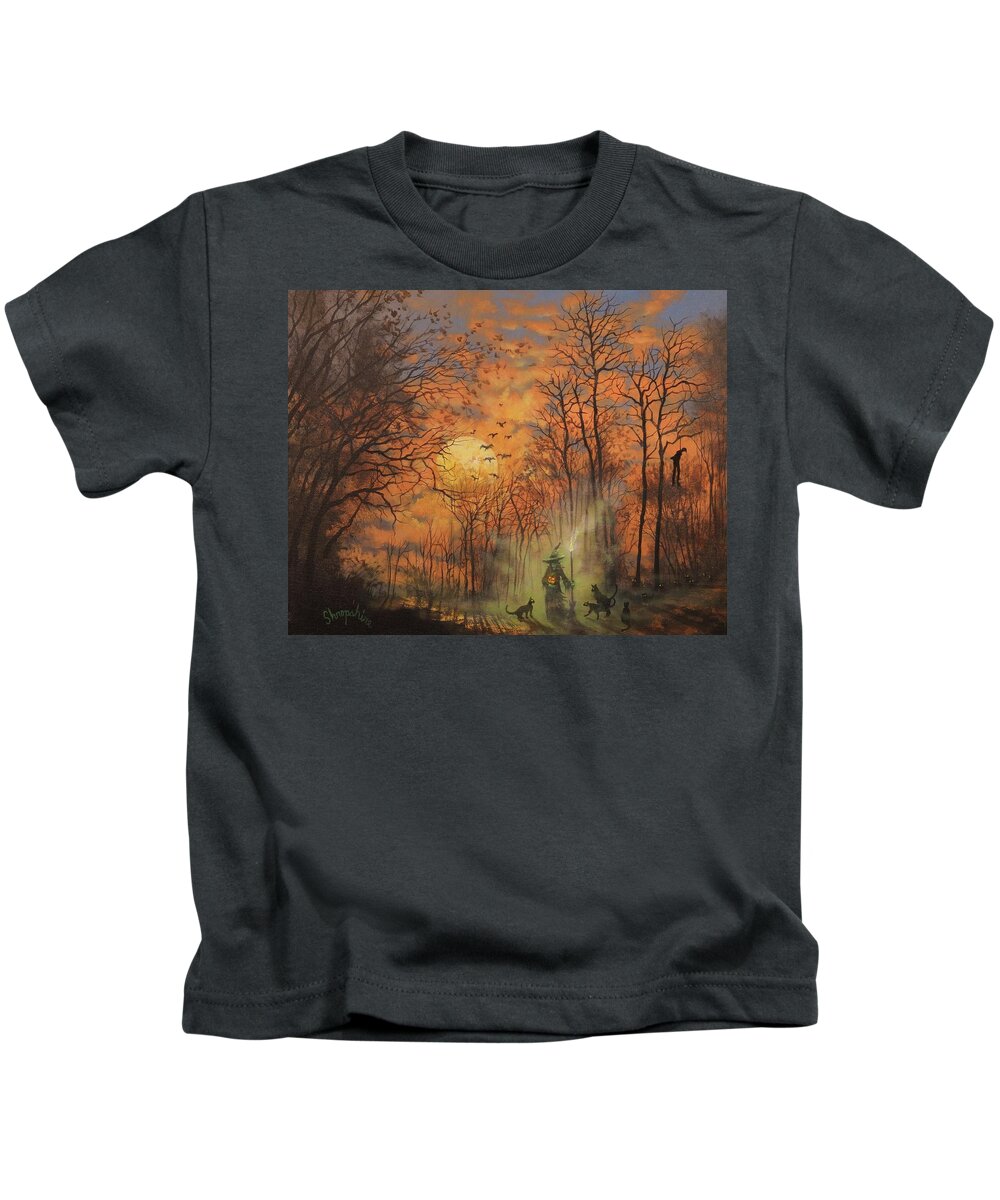 Halloween Kids T-Shirt featuring the painting Halloween Witch by Tom Shropshire