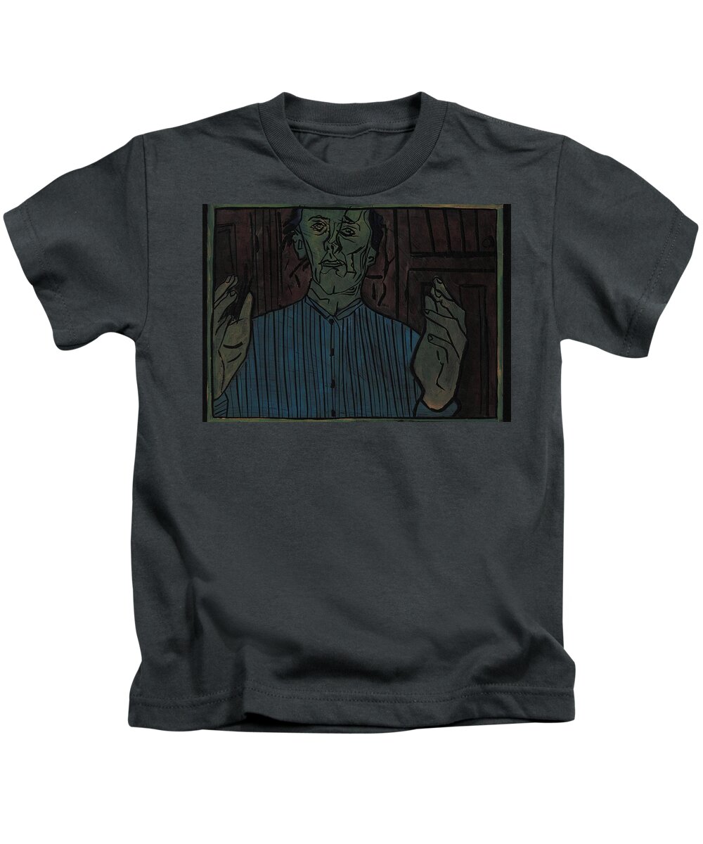 Face Kids T-Shirt featuring the relief Hands Portrait 3 by Edgeworth Johnstone