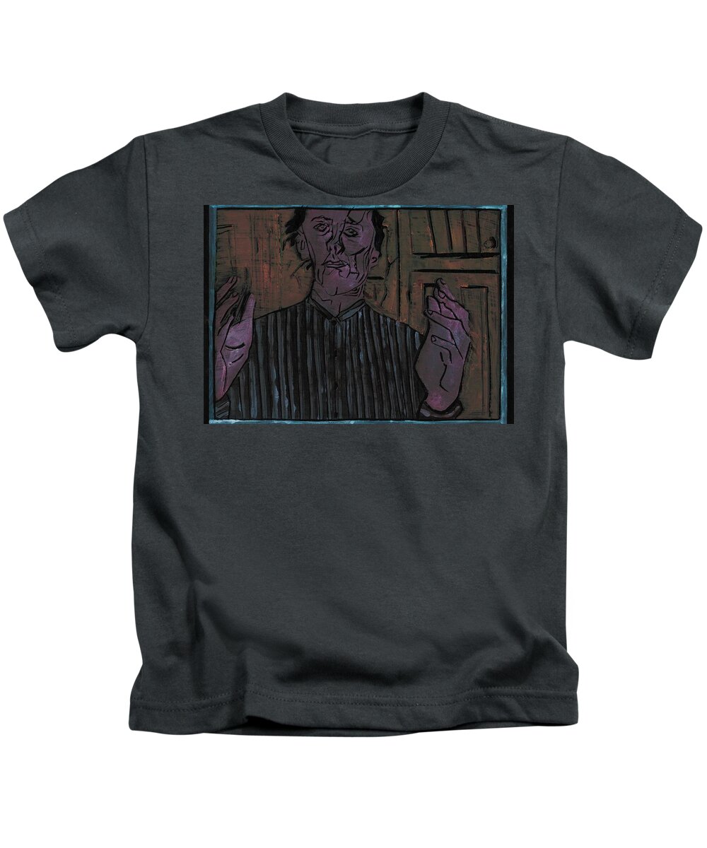Face Kids T-Shirt featuring the relief Hands Portrait 4 by Edgeworth Johnstone