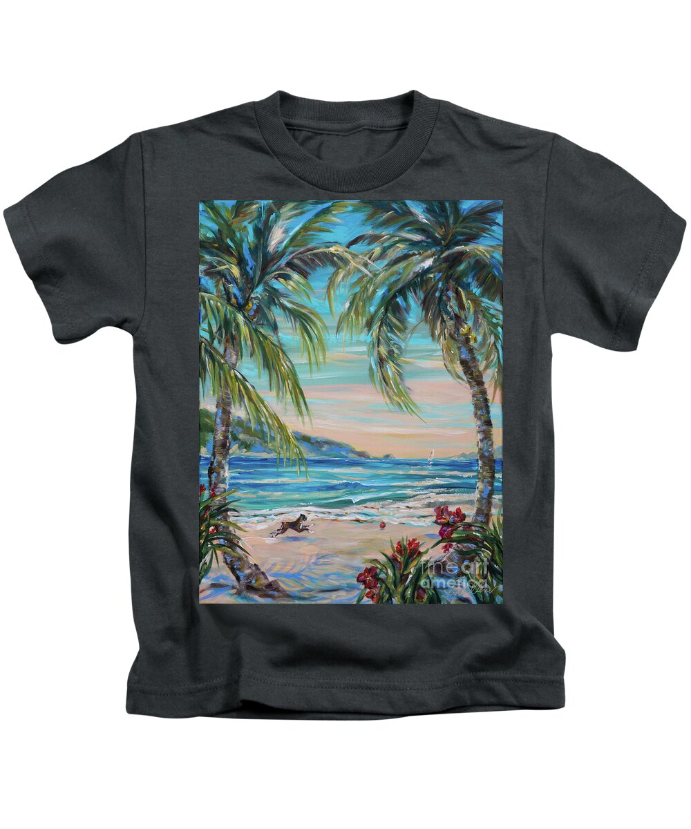 Ocean Kids T-Shirt featuring the painting Happy Dog by Linda Olsen