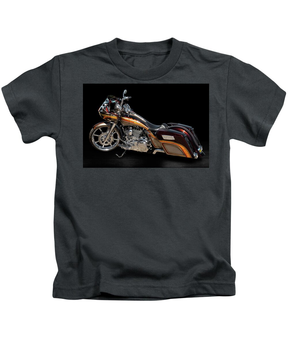Harley Kids T-Shirt featuring the photograph Harley, chrome and bags by Andy Romanoff