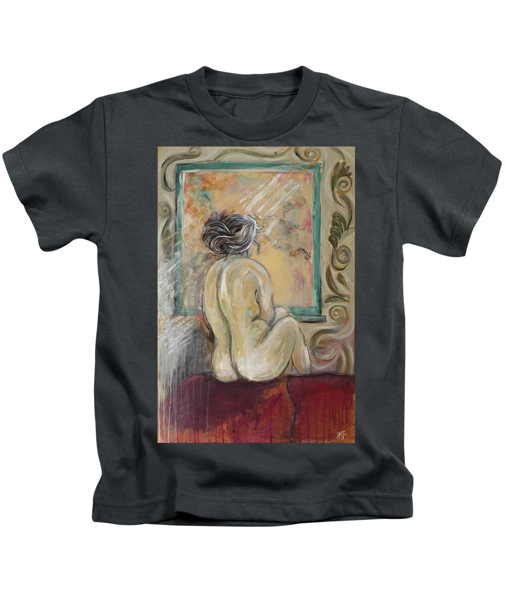 Her Story Kids T-Shirt featuring the painting Her Story Two by Theresa Marie Johnson