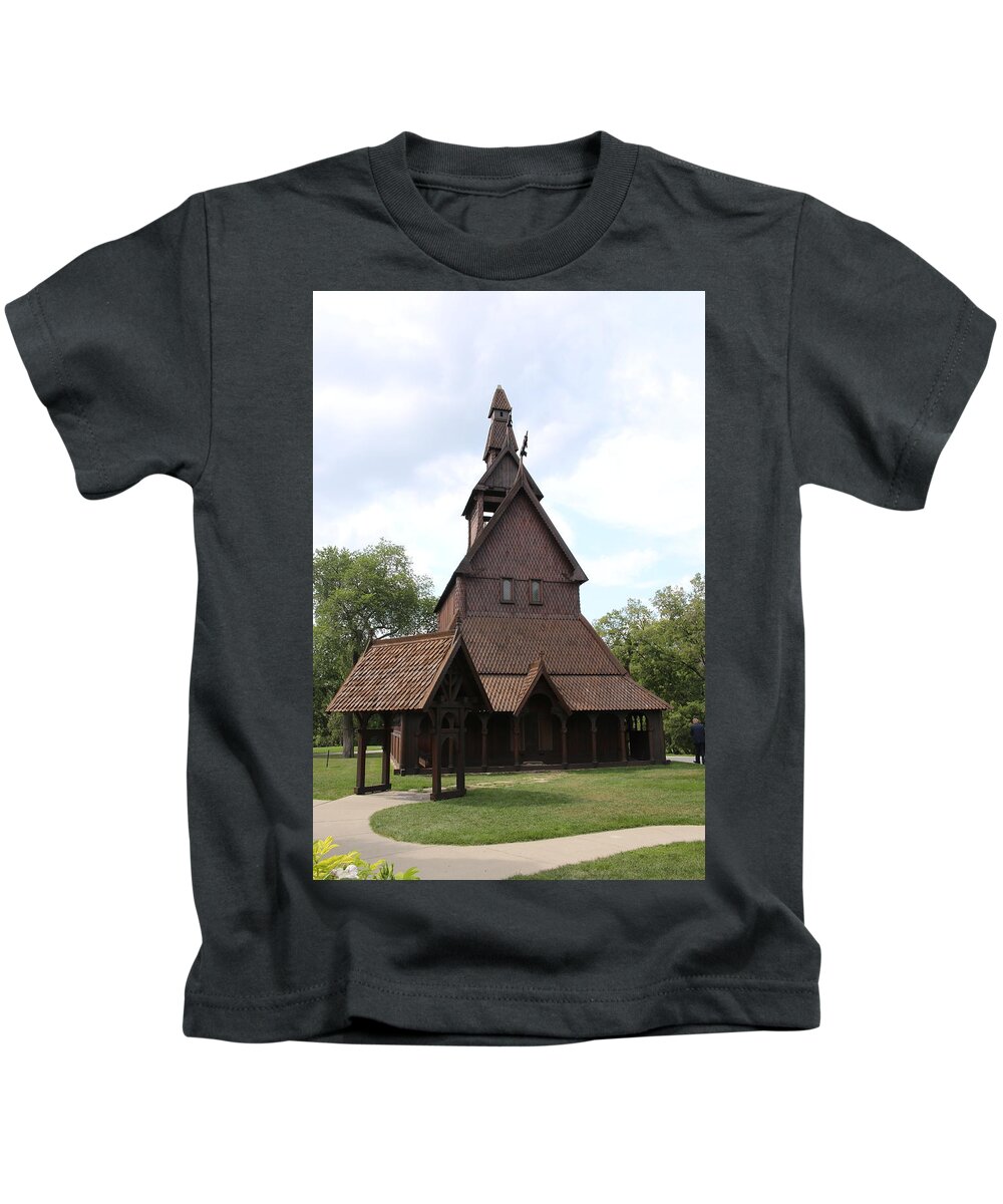 Hopperstad Kids T-Shirt featuring the photograph Hopperstad Stave Church Replica by Laura Smith