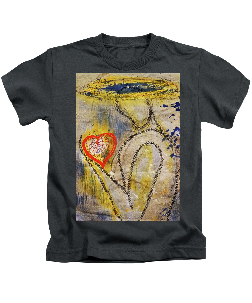 Golden Kids T-Shirt featuring the mixed media In the Golden age of Love and lies by Giorgio Tuscani