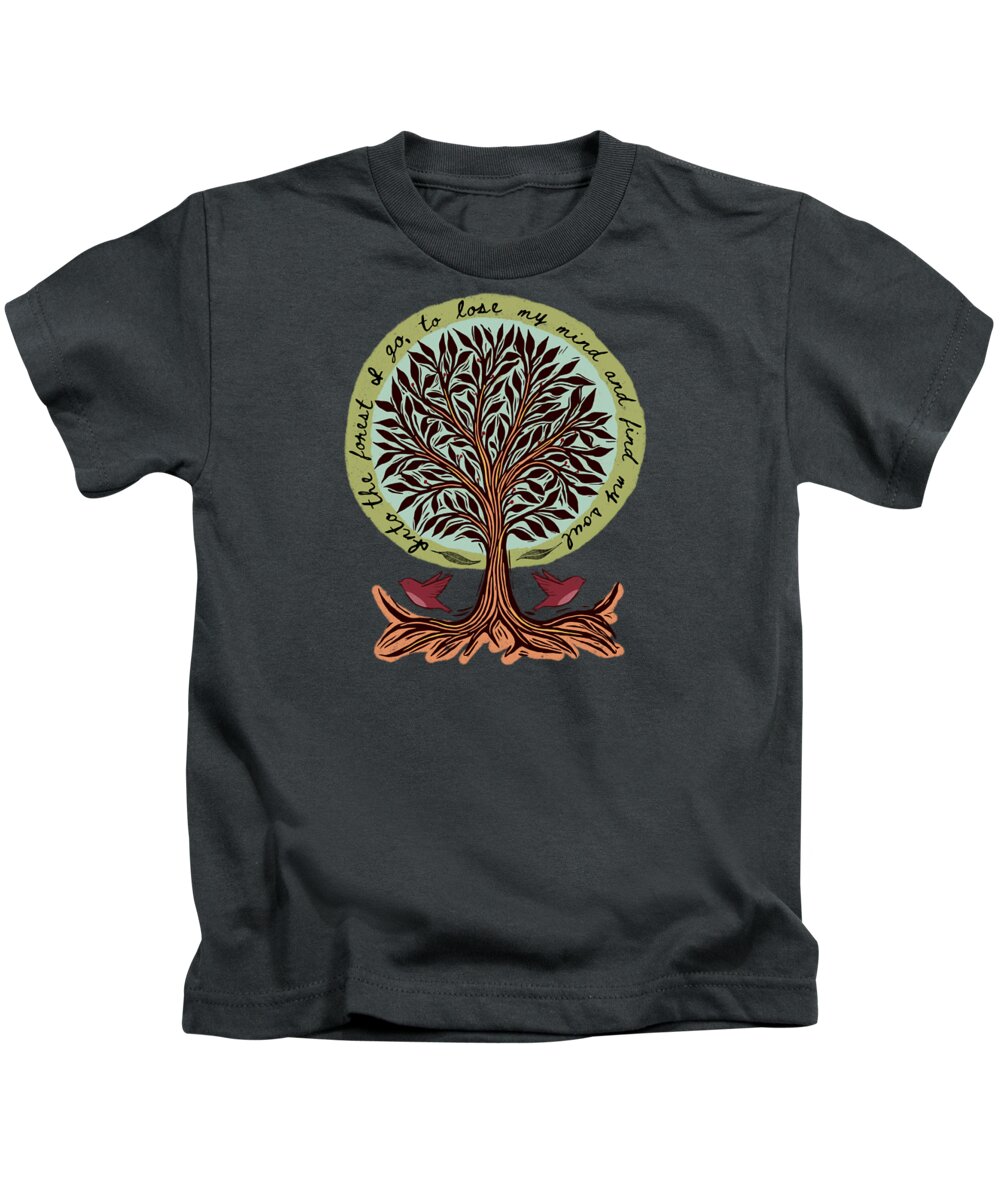  Kids T-Shirt featuring the painting Into The Forest I Go by Little Bunny Sunshine