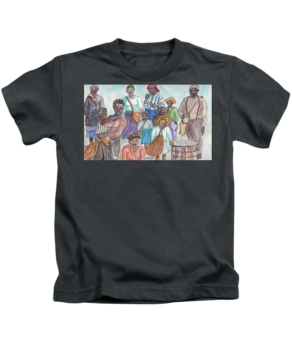 South Alabama Kids T-Shirt featuring the painting It's Cotton Picking Time at the Spangler Farm in South Alabama by Philip And Robbie Bracco