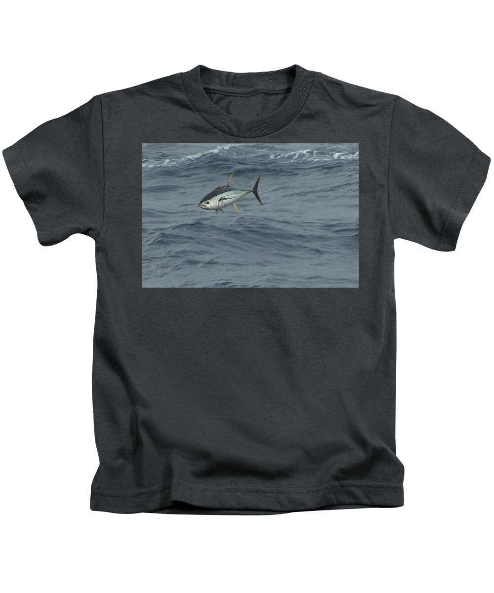 Yellowfin Kids T-Shirt featuring the photograph Jumping Yellowfin Tuna by Bradford Martin