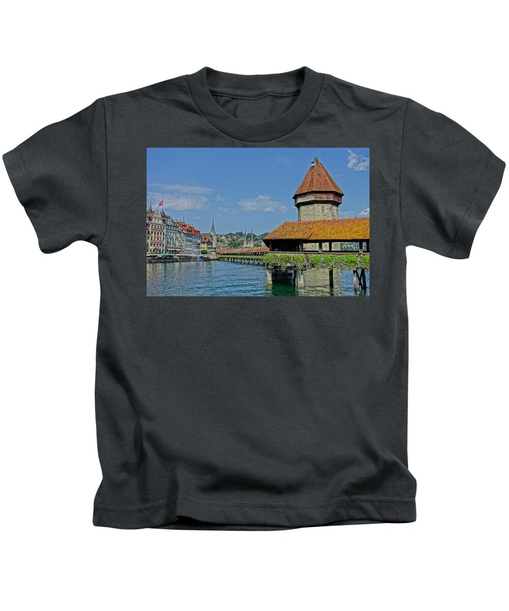 Lucerne Kids T-Shirt featuring the photograph Kapellbrucke in Lucerne by Patricia Caron