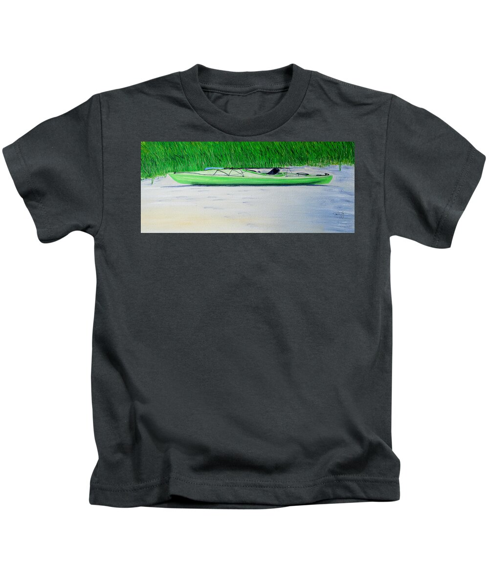 Kayak Kids T-Shirt featuring the painting Kayak Essex River by Paul Gaj